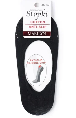Marilyn Skarpetki - czarne stopki damskie z silikonem Cotton Anti-Slip