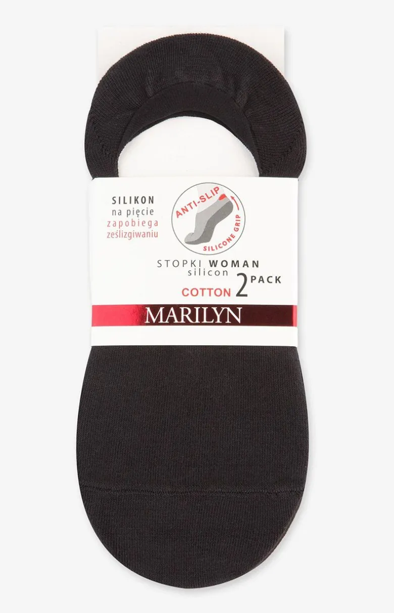 Marilyn 2-pak stopki damskie czarne bawełniane z silikonem