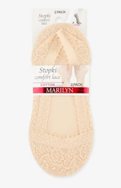 Marilyn Skarpetki - 2-pak stopki koronkowe beżowe Comfort Lace