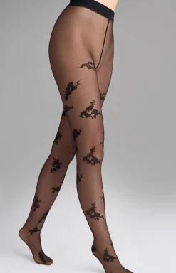 Marilyn rajstopy damskie z kwiatowym wzorem czarne Allure G008 20 DEN