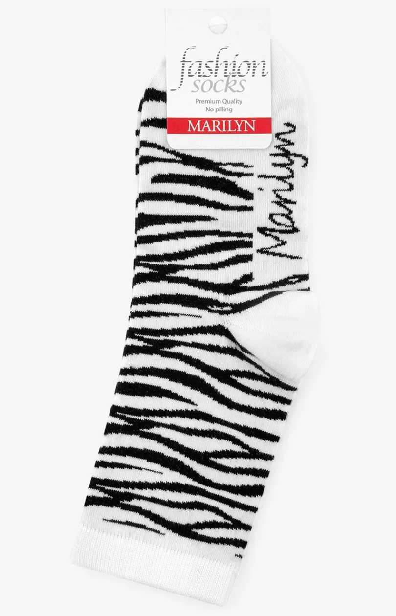 Marilyn Skarpetki - Skarpetki damskie bawełniane w stylowy wzór zebry Zebra