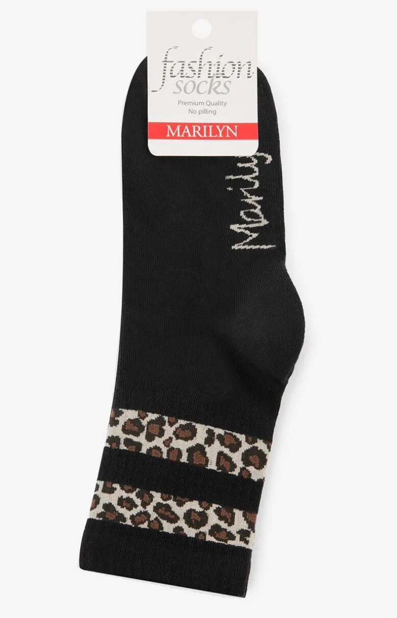 Marilyn skarpetki damskie z panterkowym wzorem czarne Panther Stripes