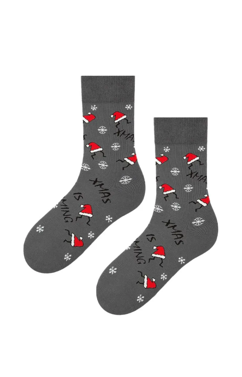 Męskie Marilyn Skarpety Męskie - Skarpety męskie grafitowe z motywem czapek Mikołaja Xmas Hat