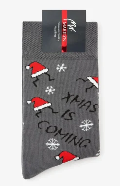 Męskie Marilyn Skarpety Męskie - Skarpety męskie grafitowe z motywem czapek Mikołaja Xmas Hat