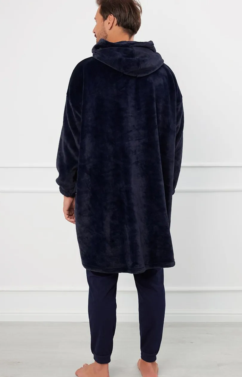 Damskie Italian Fashion Szlafroki I Peniuary|Bielizna Homewear - Miękka ciepła polarowa kocobluza granatowa Forio