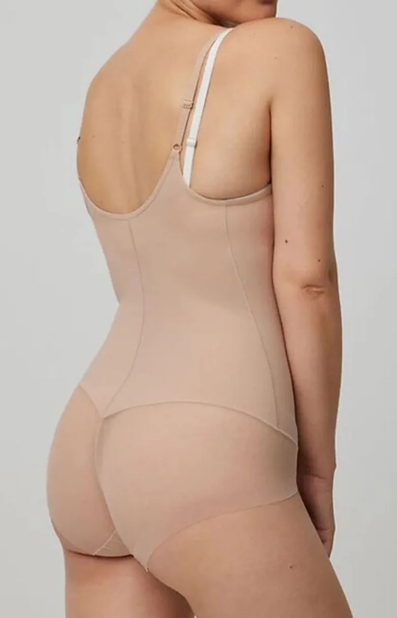 Modelujące body damskie z otwartym biustem beżowe 19621