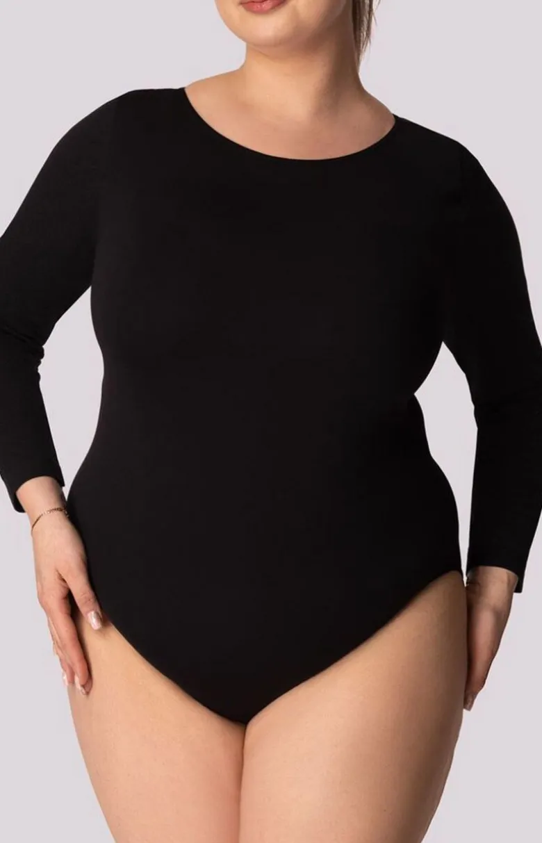 Mona body damskie z długim rękawem czarne Longsleeve Base Plus Size