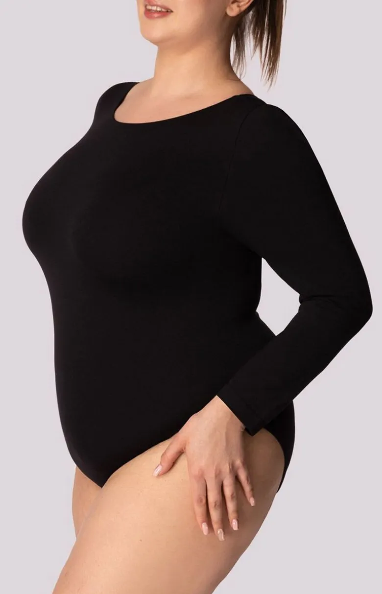 Mona body damskie z długim rękawem czarne Longsleeve Base Plus Size