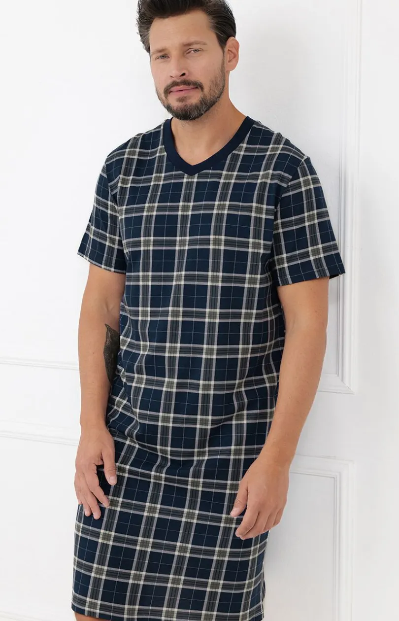 Męskie Italian Fashion Piżamy Męskie - Męska koszula nocna z krótkim rękawem Andreas