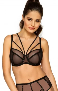 NOVIKA Pois pois N03 czarny biustonosz soft z ozdobnymi paskami