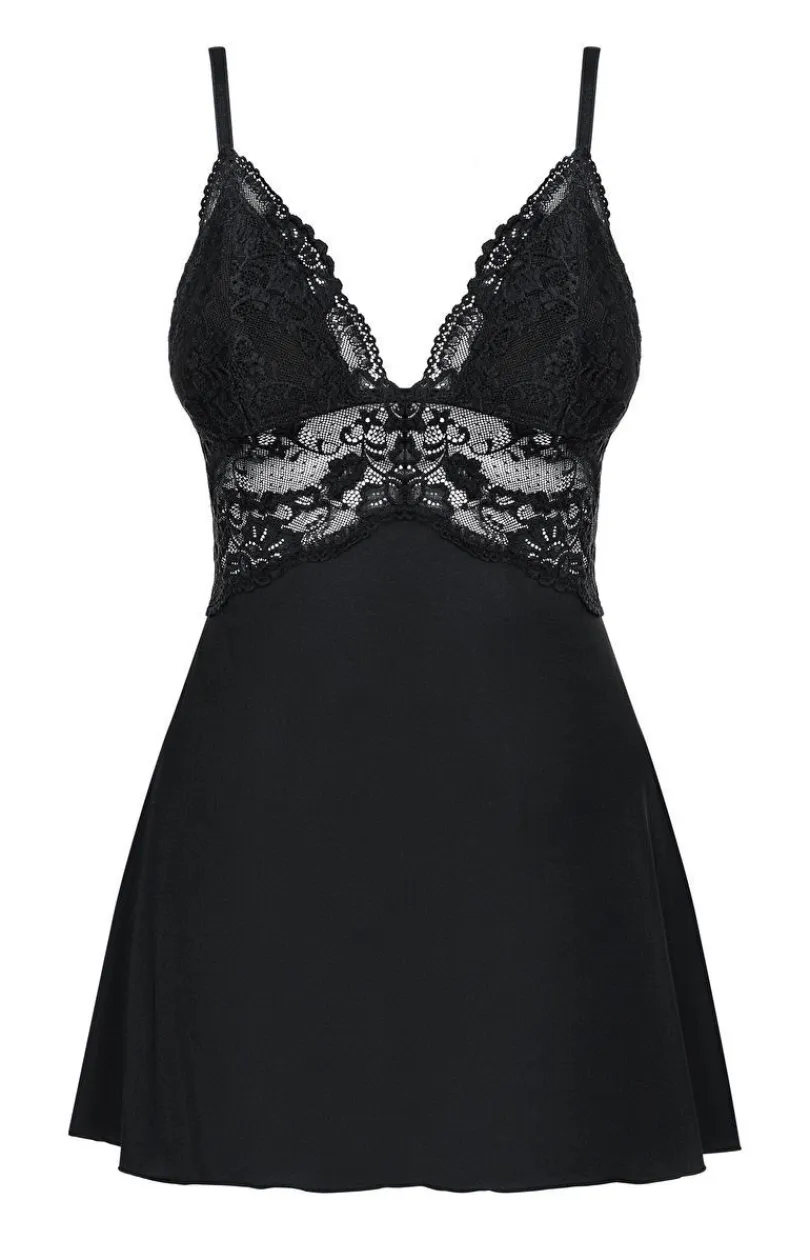 Damskie Obsessive Koszulki|Seksowna Koszula Nocna - 810-BAB-1 czarna koszulka babydoll i stringi
