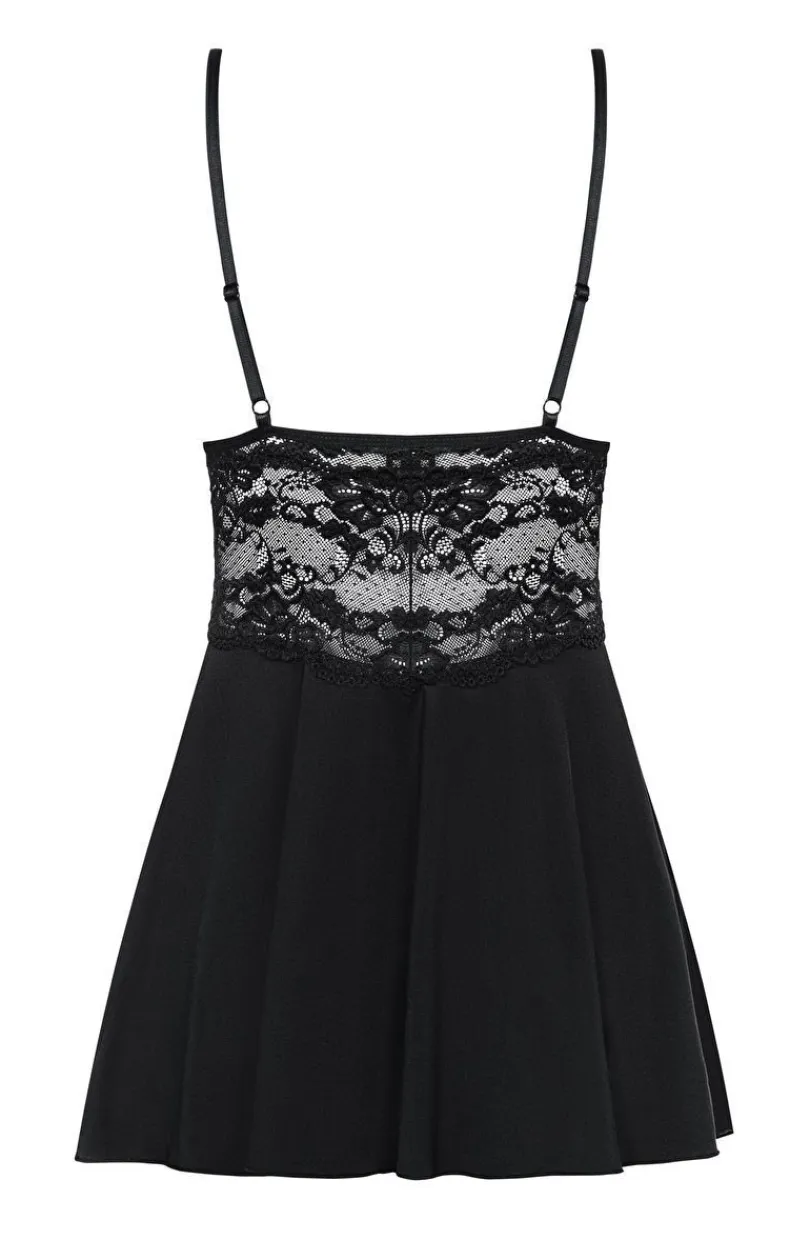 Damskie Obsessive Koszulki|Seksowna Koszula Nocna - 810-BAB-1 czarna koszulka babydoll i stringi