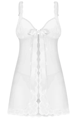 Damskie Obsessive Seksowna Koszula Nocna|Koszula Nocna Na Ramiączkach - biała koszulka babydoll z wiązaniem i stringi Weddya Bride