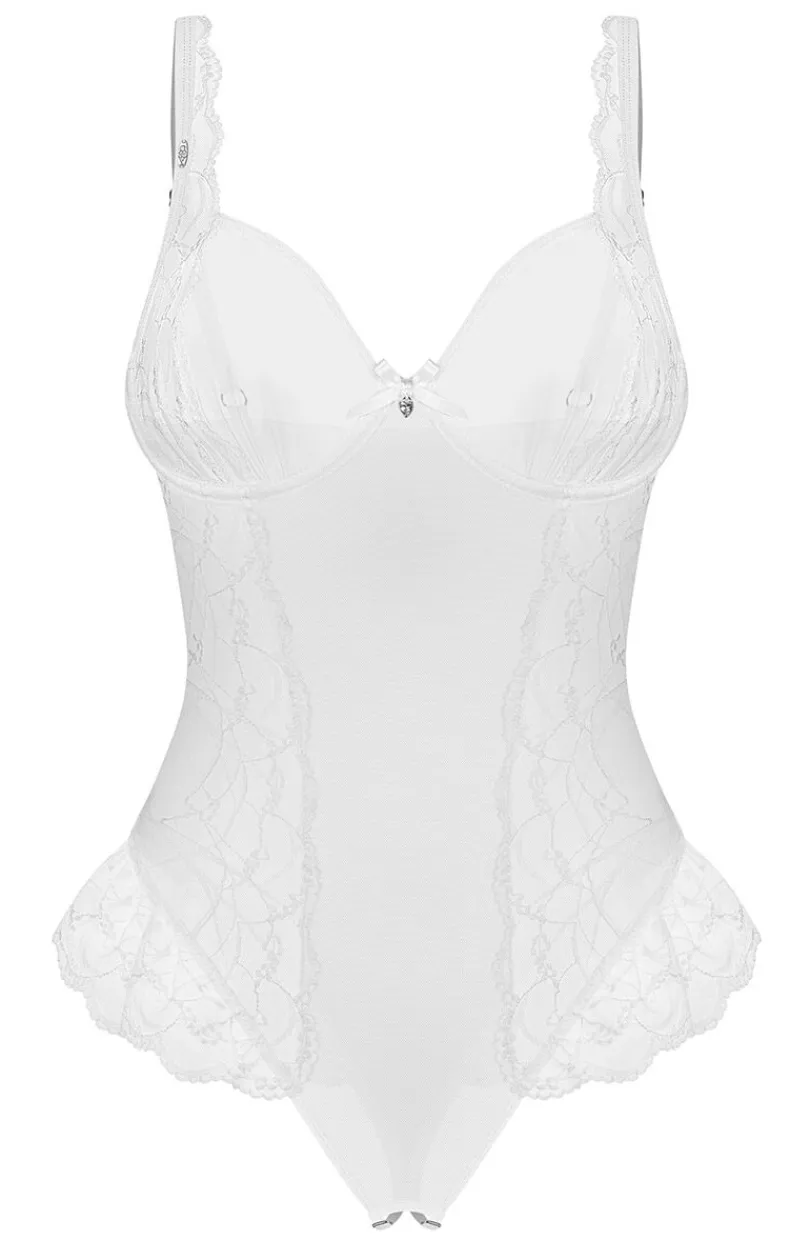 Obsessive Body|Body - białe body damskie z fiszbinami i otwartym krokiem Weddya Bride