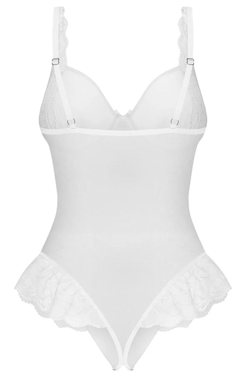 Obsessive Body|Body - białe body damskie z fiszbinami i otwartym krokiem Weddya Bride