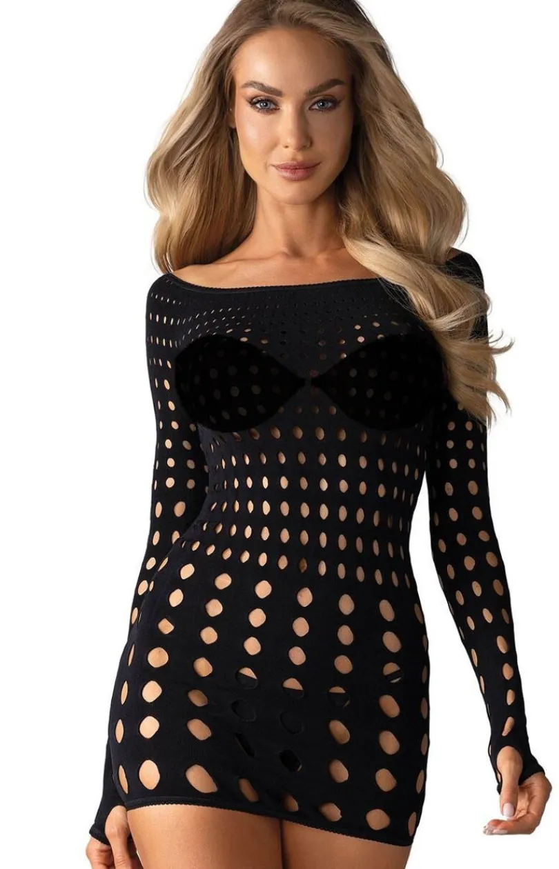 Obsessive Bodystocking|Koszulki - bodystocking sukienka czarna Rocker black dress