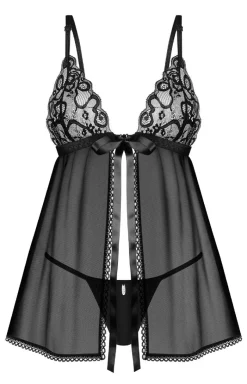 Damskie Obsessive Koszulki|Seksowna Koszula Nocna - czarna koszulka babydoll i stringi Blomentis