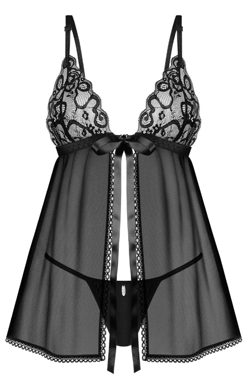 Damskie Obsessive Koszulki|Seksowna Koszula Nocna - czarna koszulka babydoll i stringi Blomentis