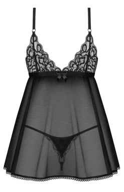 Damskie Obsessive Koszulki|Seksowna Koszula Nocna - czarna koszulka babydoll i stringi Blomentis