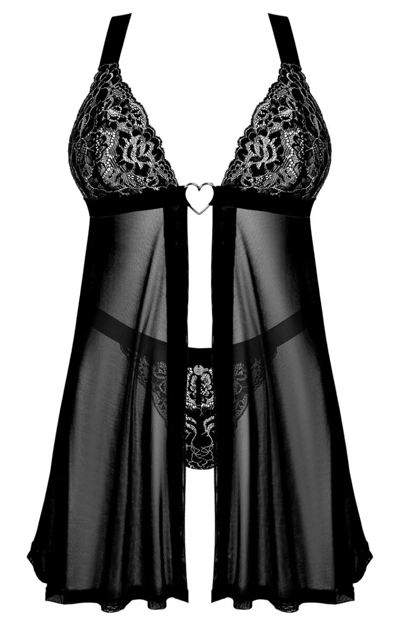Damskie Obsessive Koszula Nocna Na Ramiączkach|Koszulki Nocne - czarna koszulka babydoll i stringi Elianes