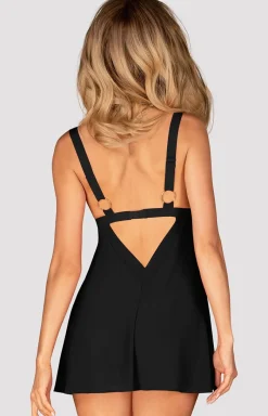 Damskie Obsessive Koszula Nocna Na Ramiączkach|Koszulki Nocne - czarna koszulka babydoll i stringi Elianes