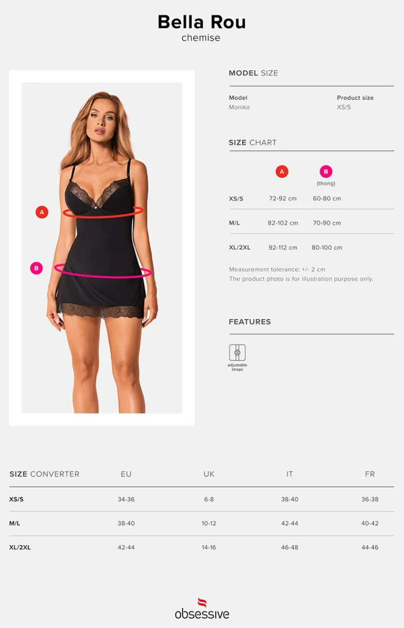 Damskie Obsessive Koszulki|Seksowna Koszula Nocna - czarna koszulka i stringi Bella Rou 10139