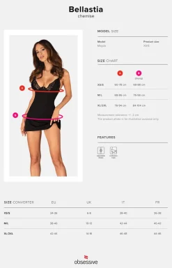 Damskie Obsessive Koszulki|Seksowna Koszula Nocna - czarna koszulka z koronką i stringi Bellastia