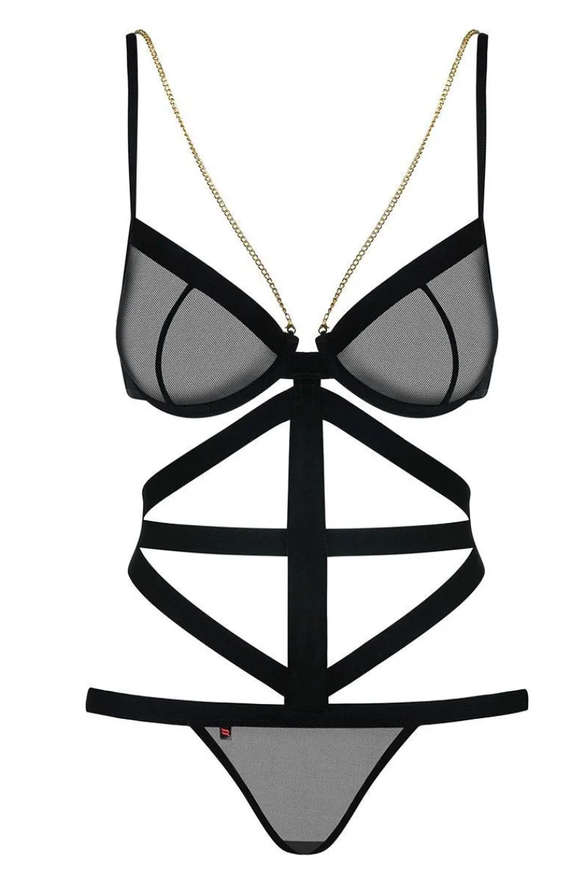 Obsessive Body|Body - czarne body damskie z łańcuszkiem Bondy teddy