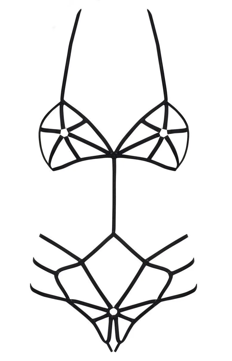 Obsessive czarne body damskie otwarte z sznureczków Slave teddy black