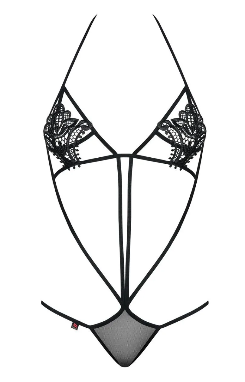 Obsessive Body|Body - czarne body damskie ze sznureczków i koronki Luiza teddy black