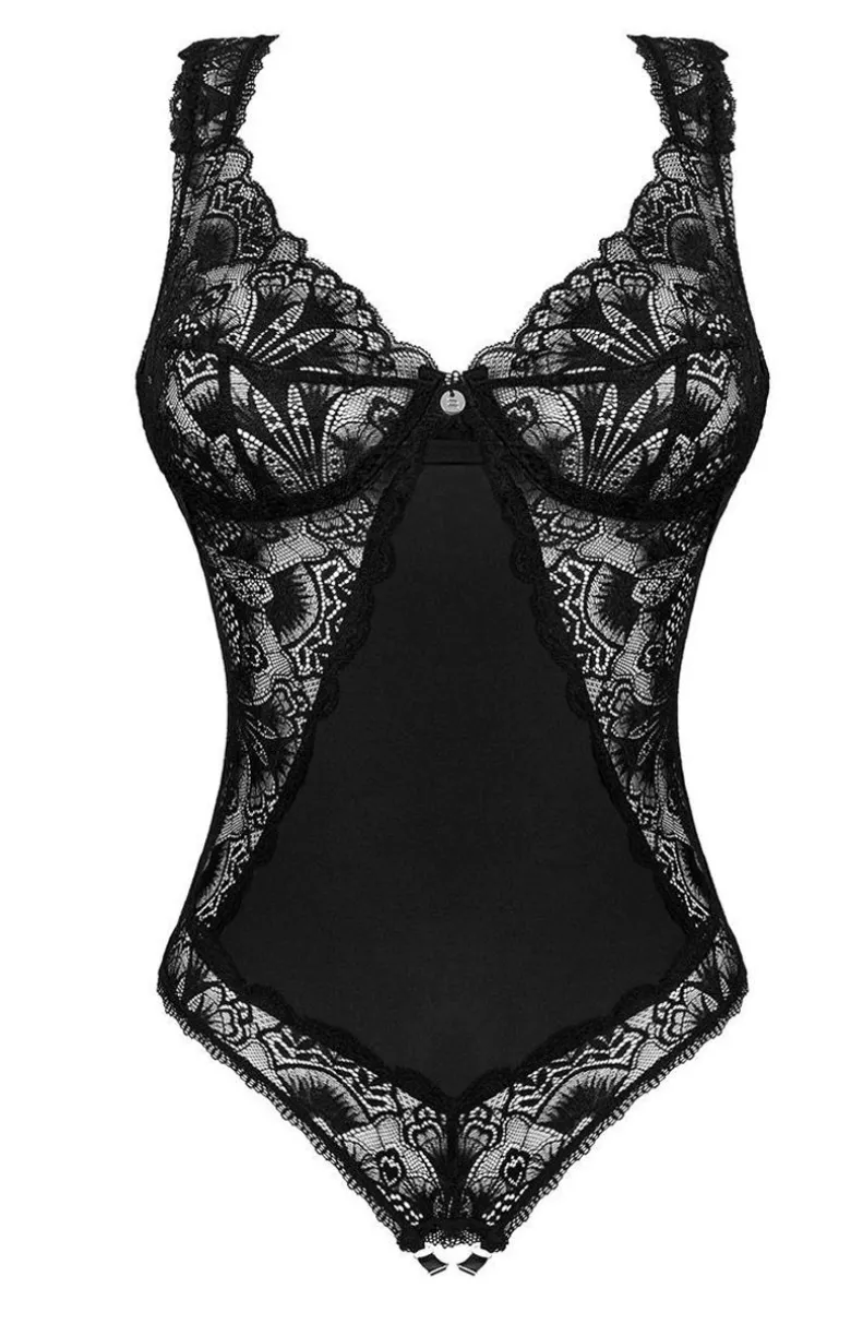Obsessive czarne body z otwartym krokiem Donna Dream