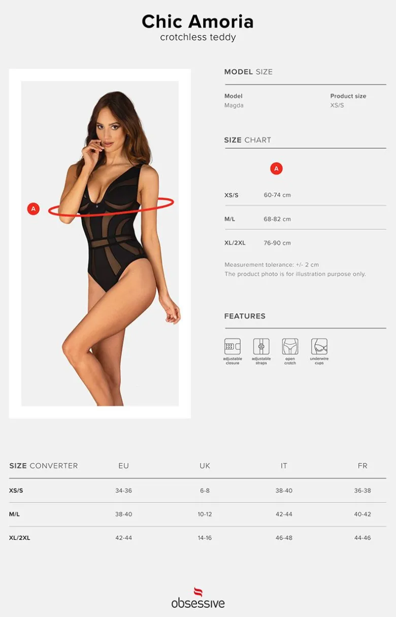 Obsessive czarne body z otwartym krokiem Chic Amoria