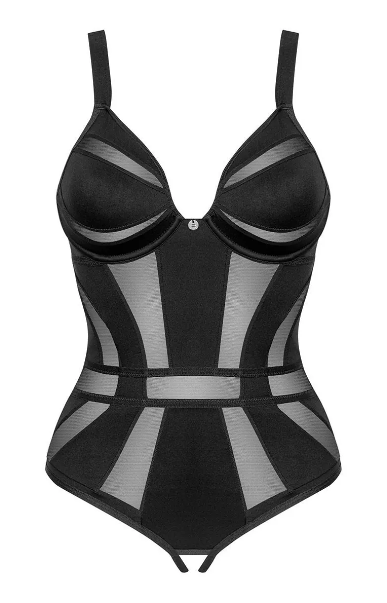 Obsessive czarne body z otwartym krokiem Chic Amoria