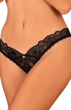Damskie Obsessive Stringi Z Koronką|Figi, Stringi, Panty - czarne koronkowe stringi z otwartym krokiem Donna Dream
