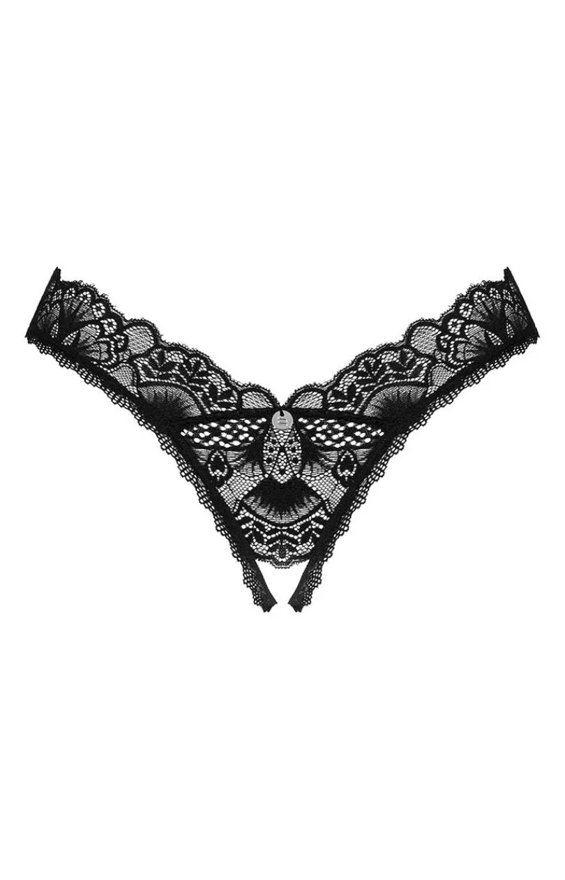Damskie Obsessive Stringi Z Koronką|Figi, Stringi, Panty - czarne koronkowe stringi z otwartym krokiem Donna Dream
