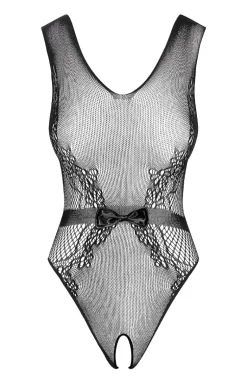 Obsessive czarne siateczkowe body damskie z otwartym krokiem B115