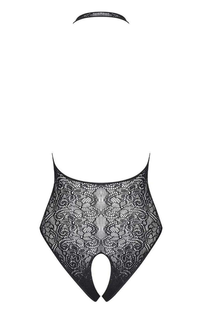 Obsessive czarne siateczkowe body damskie z otwartym krokiem B113