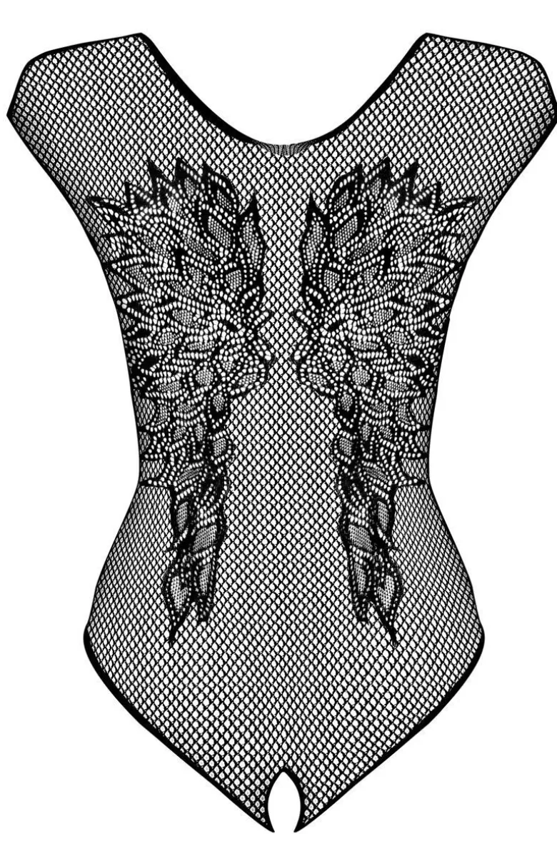 Obsessive czarne siateczkowe body damskie z motywem skrzydeł B112