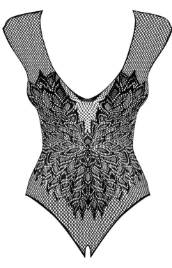 Obsessive czarne siateczkowe body damskie z motywem skrzydeł B112
