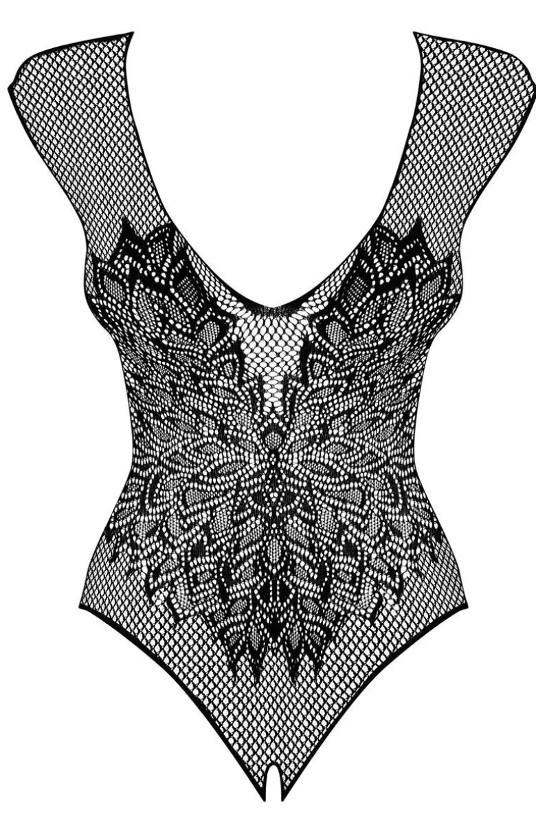 Obsessive czarne siateczkowe body damskie z motywem skrzydeł B112