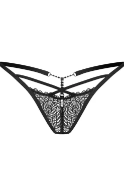 Obsessive czarne stringi damskie z srebrnym detalem Iliosa
