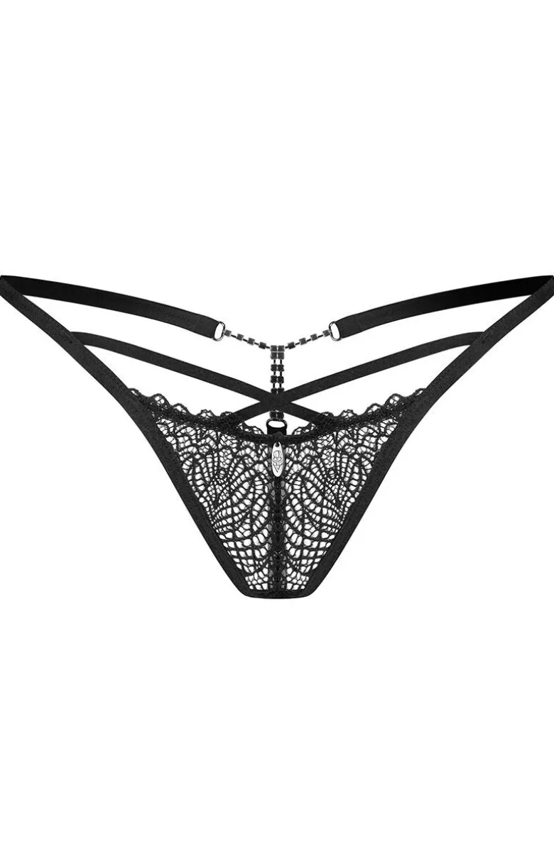 Obsessive czarne stringi damskie z srebrnym detalem Iliosa
