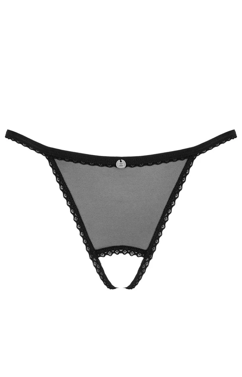 Damskie Obsessive Figi, Stringi, Panty|Stringi Sznurki - czarne stringi z otwartym krokiem Celia noir