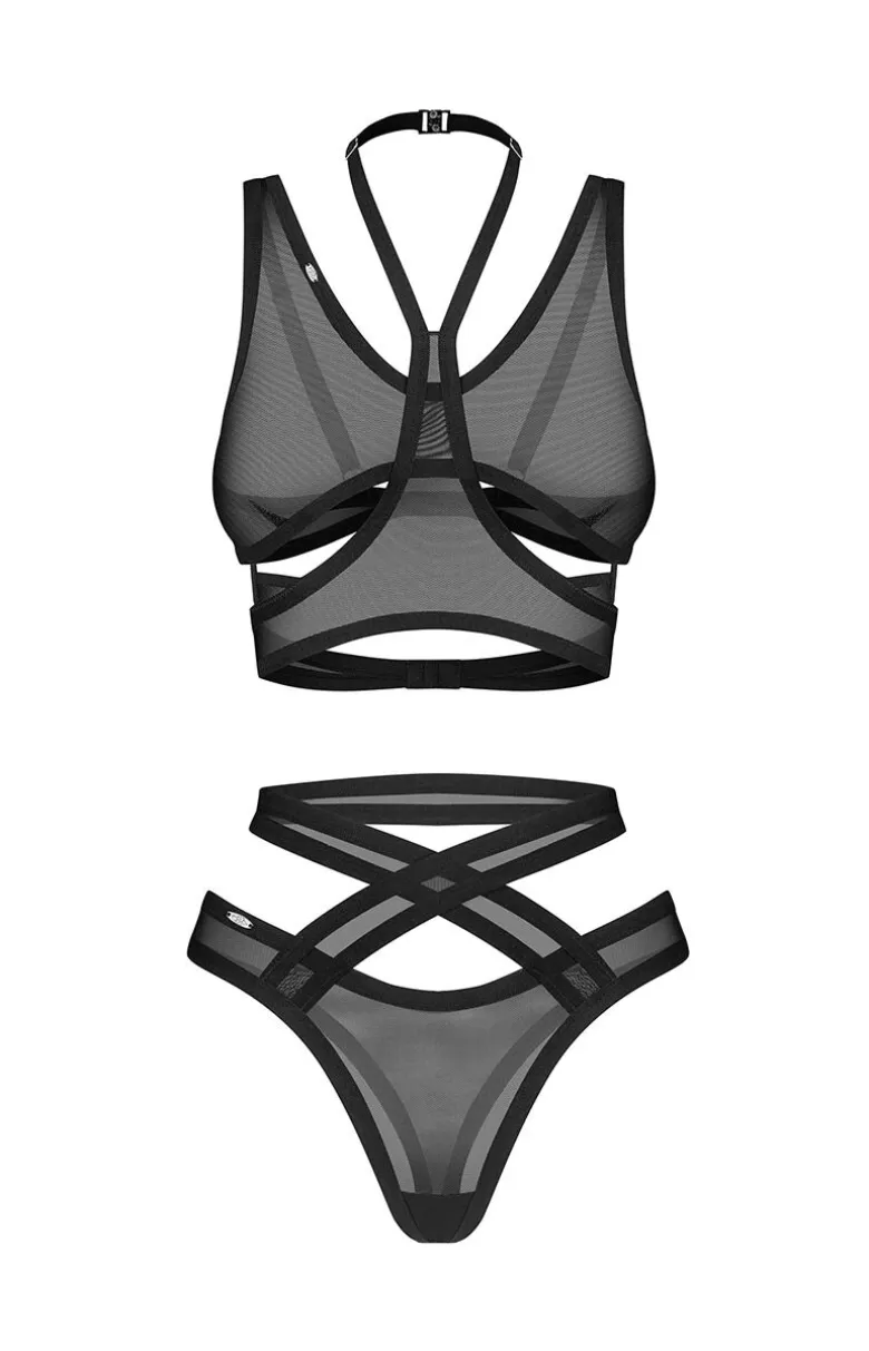 Obsessive czarny top i stringi z wycięciami Mercuris