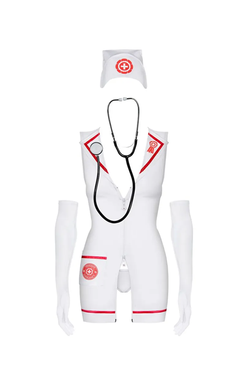 Obsessive Kostiumy I Przebrania|Koszulki - 5-częściowy strój pielęgniarki stetoskop Emergency dress