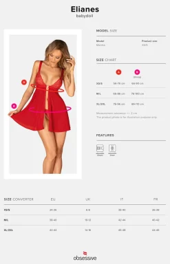 Damskie Obsessive Seksowna Koszula Nocna|Koszulki - czerwona babydoll i stringi Elianes