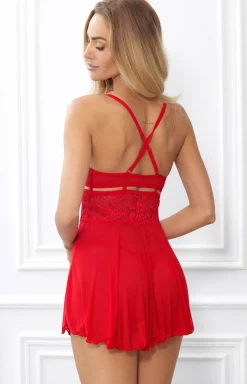 Damskie Obsessive Koszulki|Seksowna Koszula Nocna - czerwona koszulka babydoll i stringi 838-BAB-3