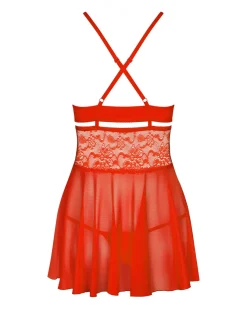 Damskie Obsessive Koszulki|Seksowna Koszula Nocna - czerwona koszulka babydoll i stringi 838-BAB-3