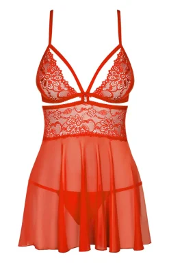 Damskie Obsessive Koszulki|Seksowna Koszula Nocna - czerwona koszulka babydoll i stringi 838-BAB-3