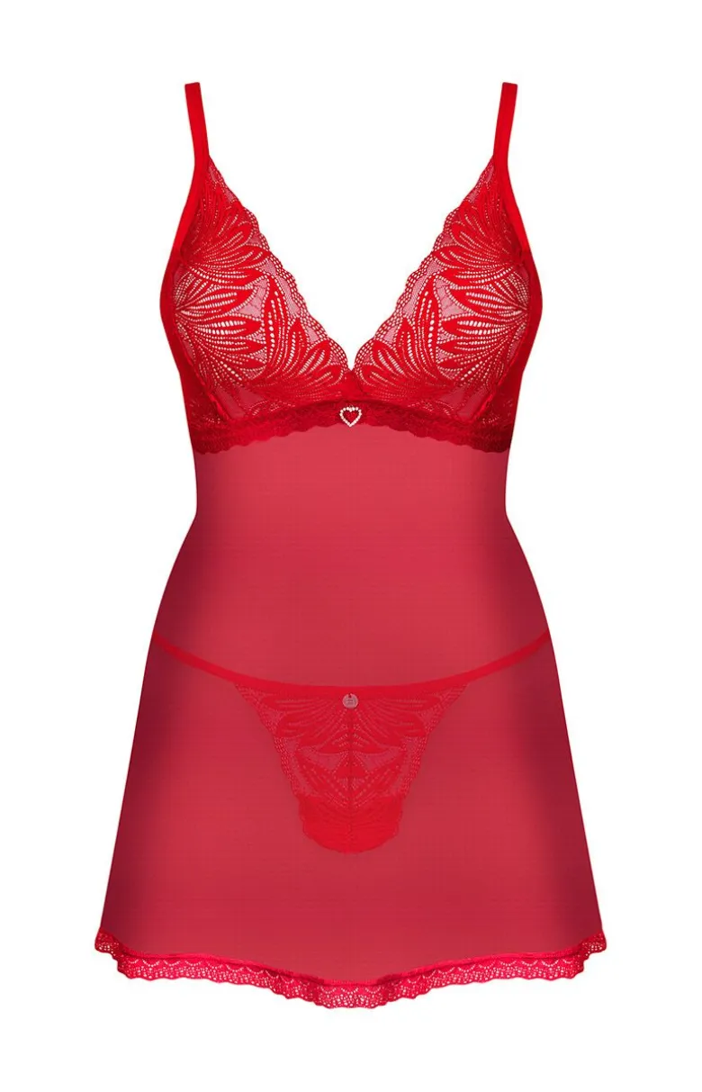 Obsessive czerwona koszulka babydoll i stringi Chilisa
